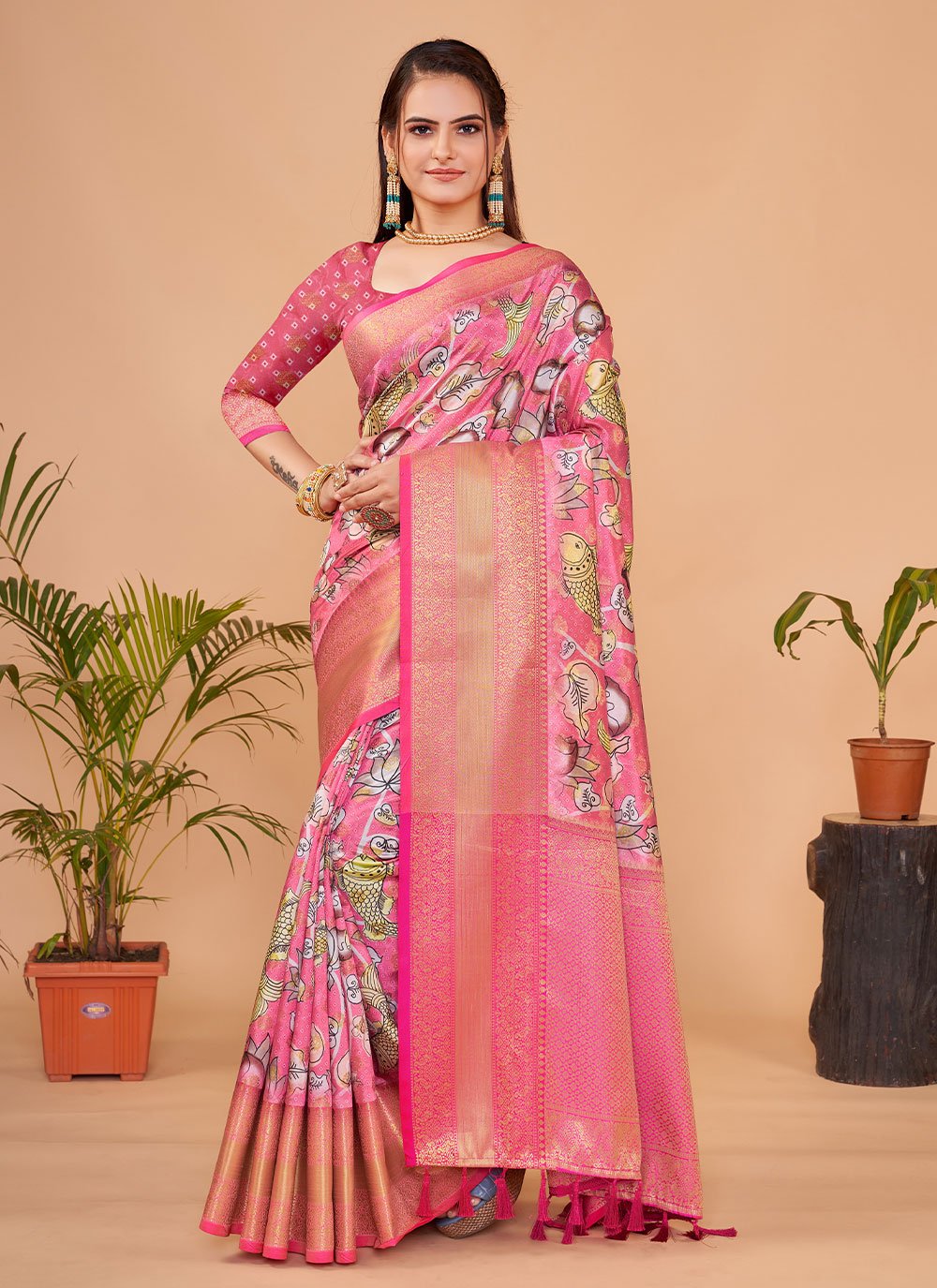 Trendy Saree Silk Pink Digital Print Saree