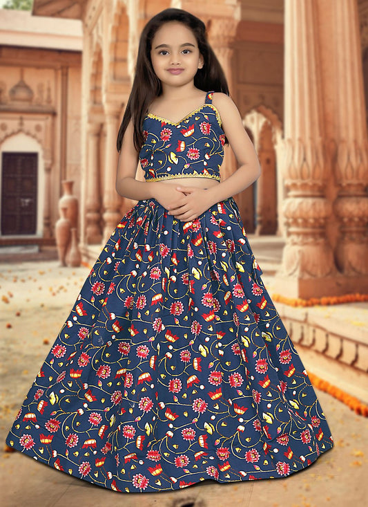 Lehenga Choli Silk Blue Digital Print Kids