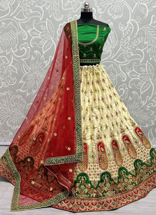 Lehenga Choli Silk Cream Dori Work Lehenga Choli