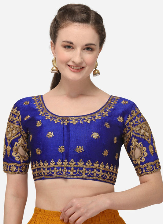 Blouse Silk Blue Embroidered Blouse