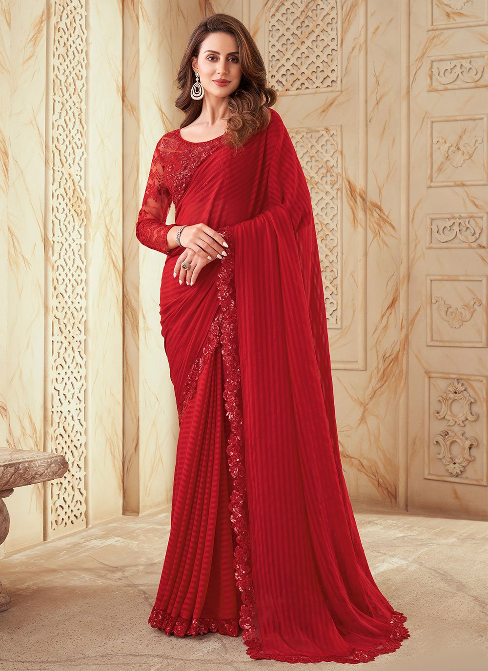 Classic Silk Red Embroidered Saree