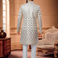 Indo Western Sherwani Silk Cream Embroidered Mens