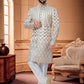 Indo Western Sherwani Silk Cream Embroidered Mens
