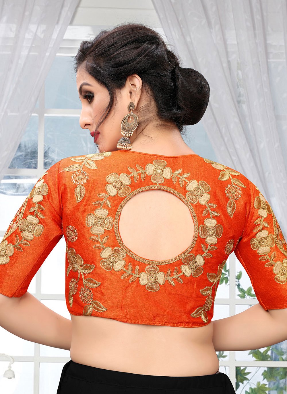 Designer Blouse Silk Orange Embroidered Blouse