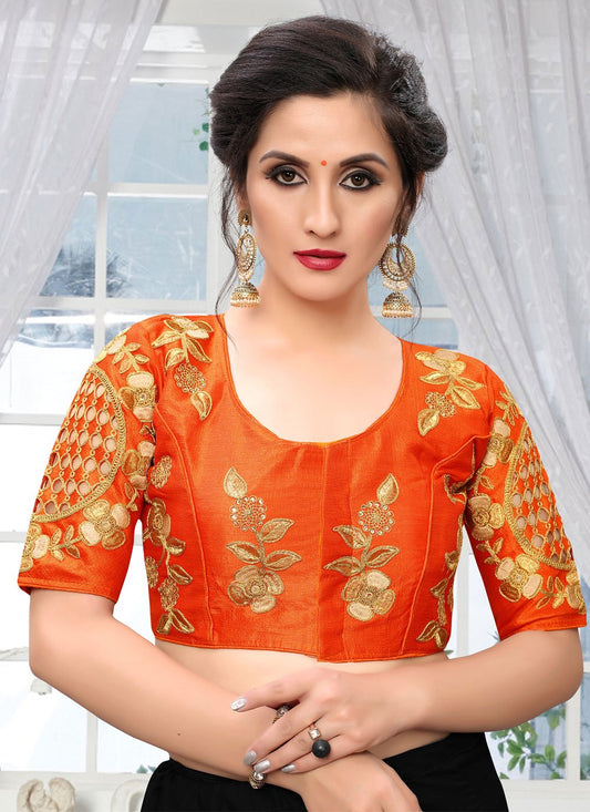 Designer Blouse Silk Orange Embroidered Blouse