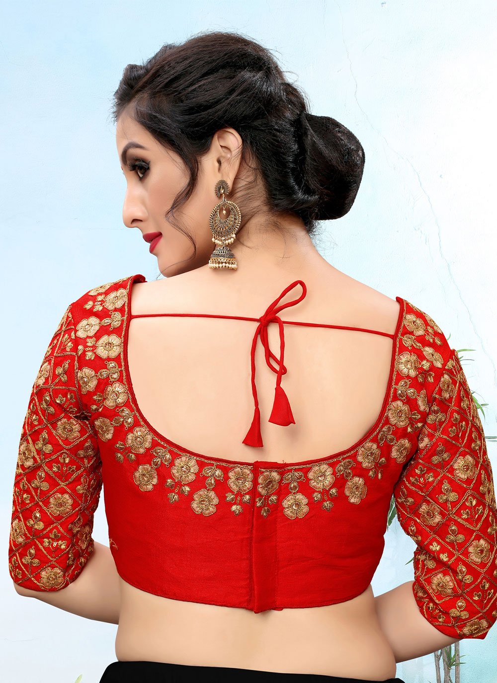 Designer Blouse Silk Red Embroidered Blouse