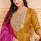 Designer Gown Silk Mustard Embroidered Gown