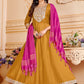 Designer Gown Silk Mustard Embroidered Gown