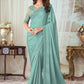 Designer Silk Sea Green Embroidered Saree
