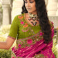 Designer Silk Green Rani Embroidered Saree