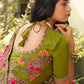 Designer Silk Green Rani Embroidered Saree