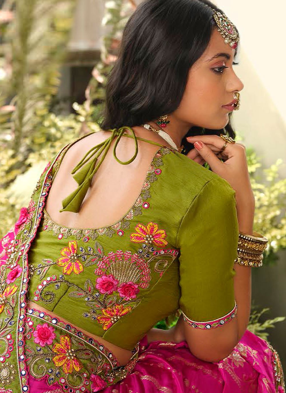 Designer Silk Green Rani Embroidered Saree