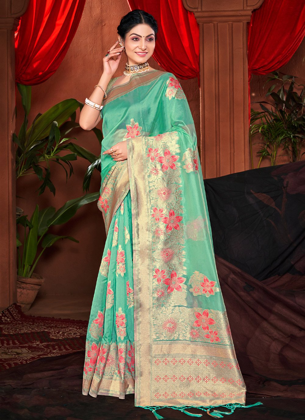 Traditional Saree Silk Green Embroidered Saree