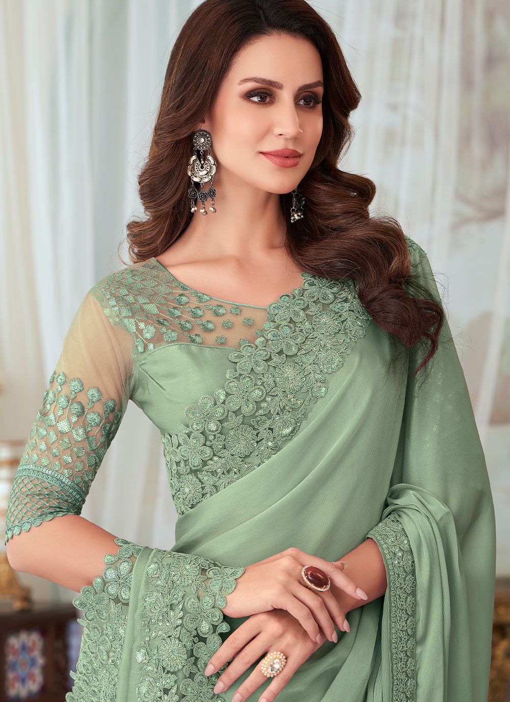 Classic Silk Green Embroidered Saree