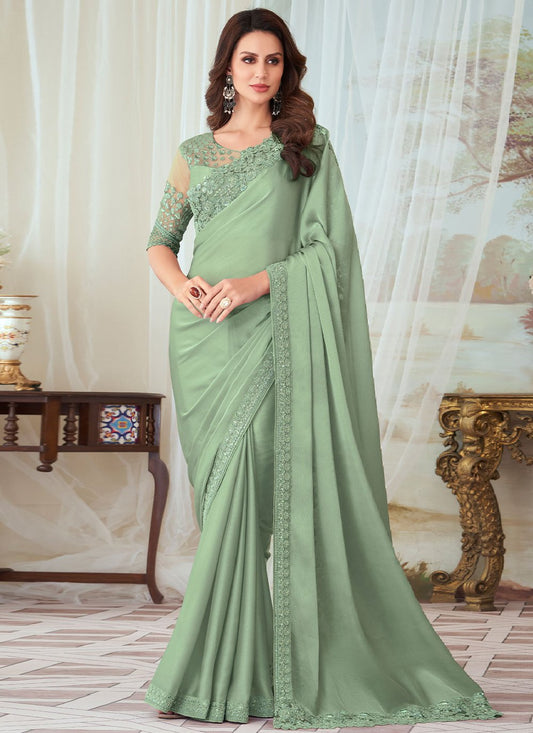 Classic Silk Green Embroidered Saree