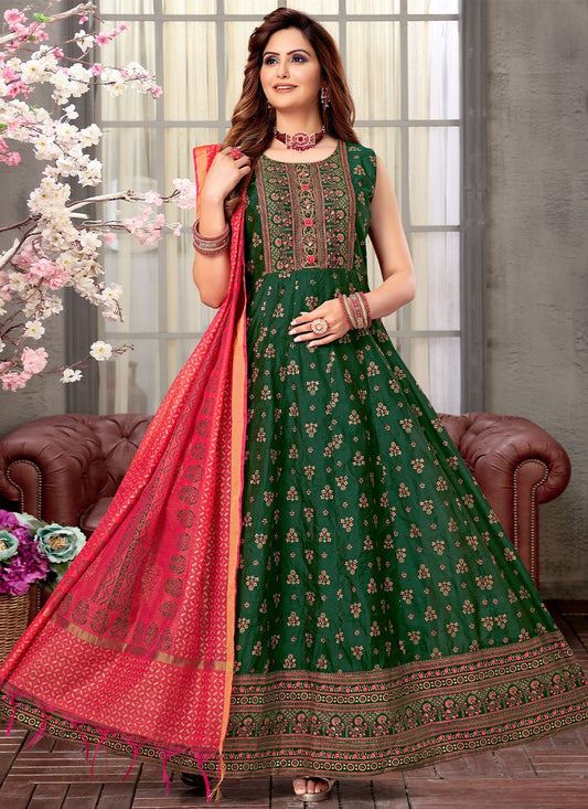 Salwar Suit Silk Green Embroidered Salwar Kameez