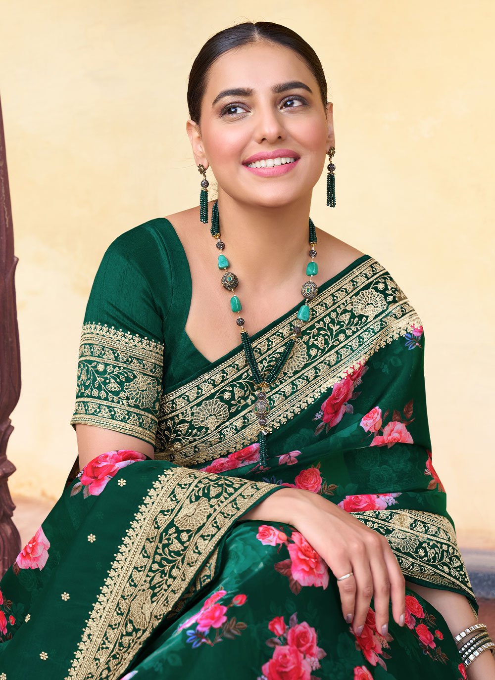 Trendy Saree Silk Green Digital Print Saree