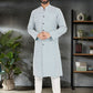 Kurta Pyjama Silk Grey Embroidered Mens