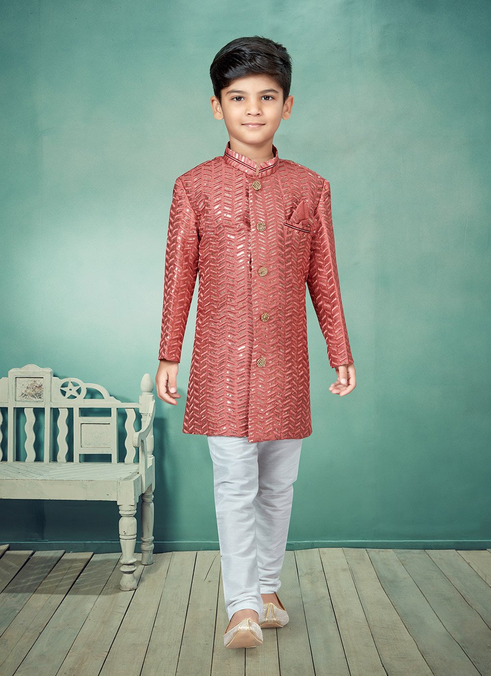 Indo Western Silk Mauve Embroidered Kids
