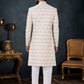 Indo Western Sherwani Silk Cream Embroidered Mens