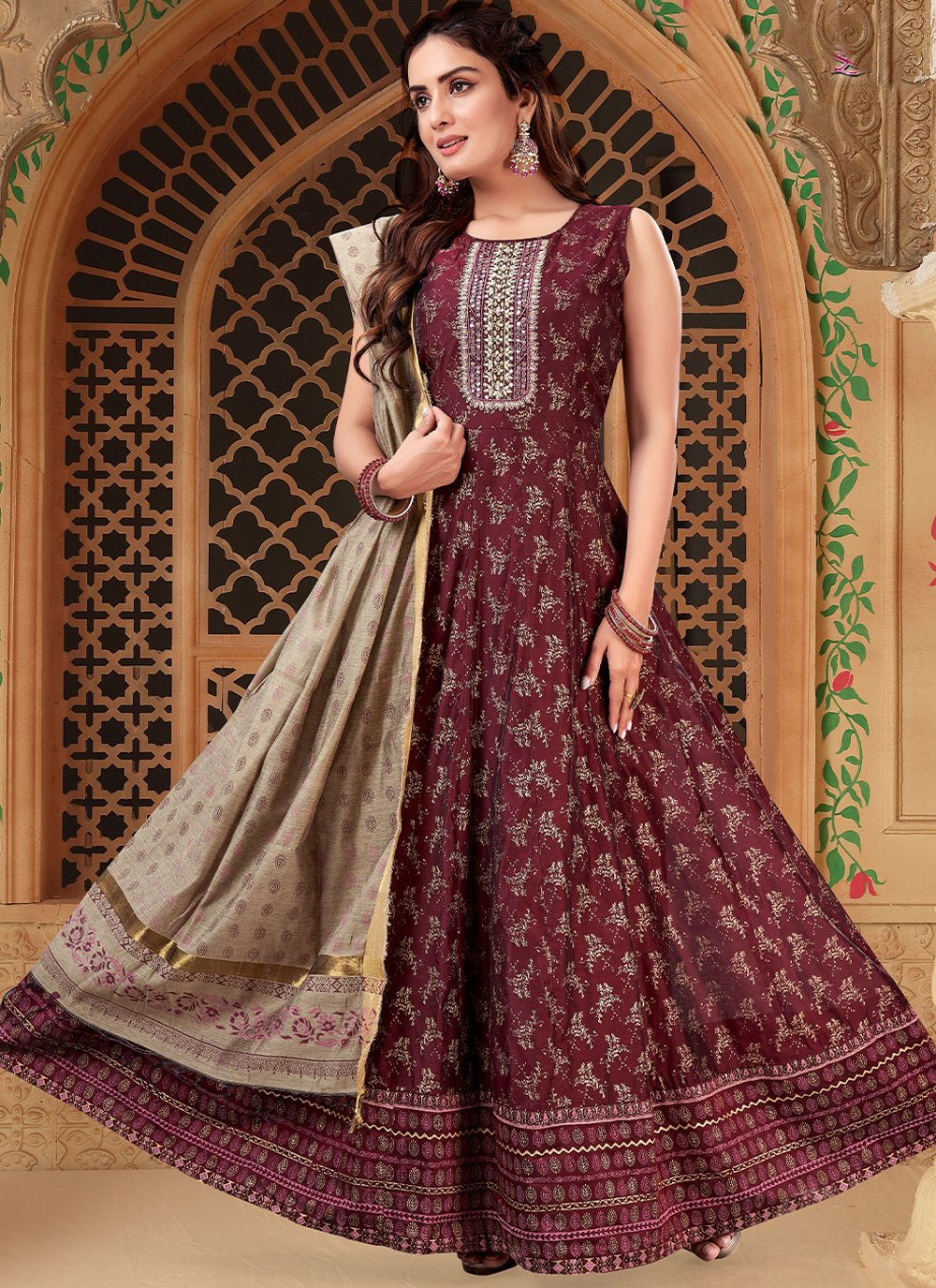 Salwar Suit Silk Maroon Embroidered Salwar Kameez