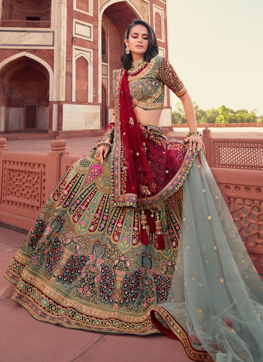 A Line Lehenga Silk Multi Colour Embroidered Lehenga Choli