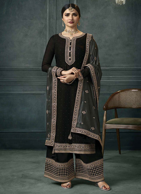 Pakistani Salwar Suit Georgette Silk Black Embroidered Salwar Kameez