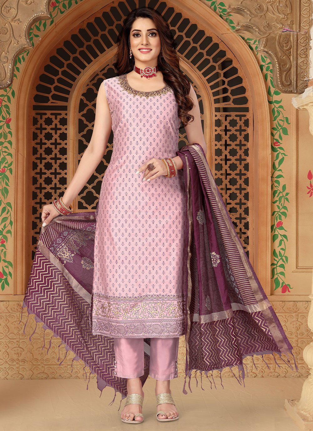 Salwar Suit Silk Pink Embroidered Salwar Kameez