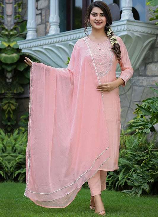 Salwar Suit Silk Pink Embroidered Salwar Kameez