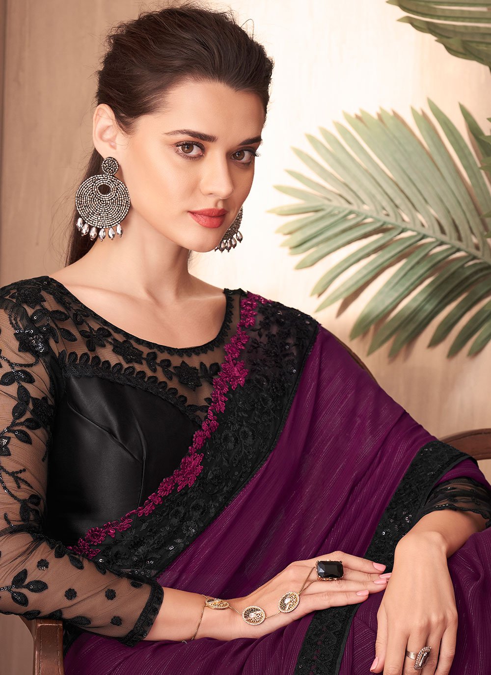 Classic Silk Purple Embroidered Saree