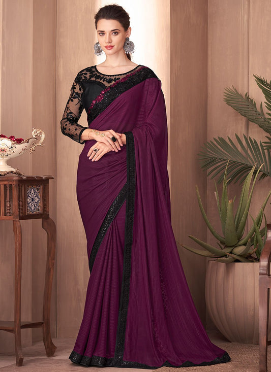 Classic Silk Purple Embroidered Saree