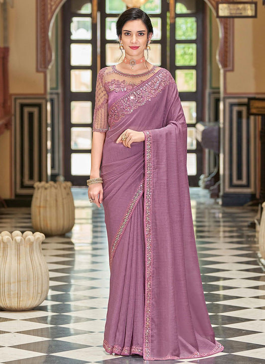 Contemporary Silk Purple Embroidered Saree