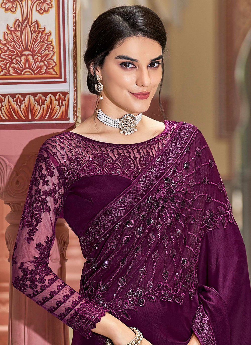 Trendy Saree Silk Purple Embroidered Saree