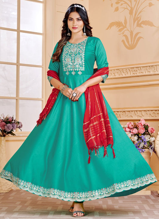 Gown Silk Aqua Blue Embroidered Gown