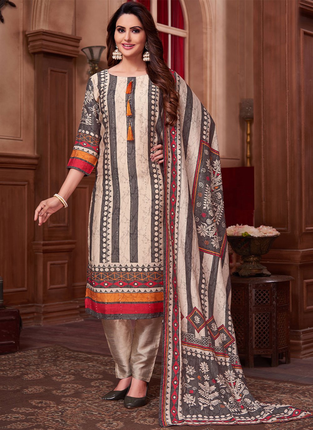 Salwar Suit Silk Multi Colour Embroidered Salwar Kameez