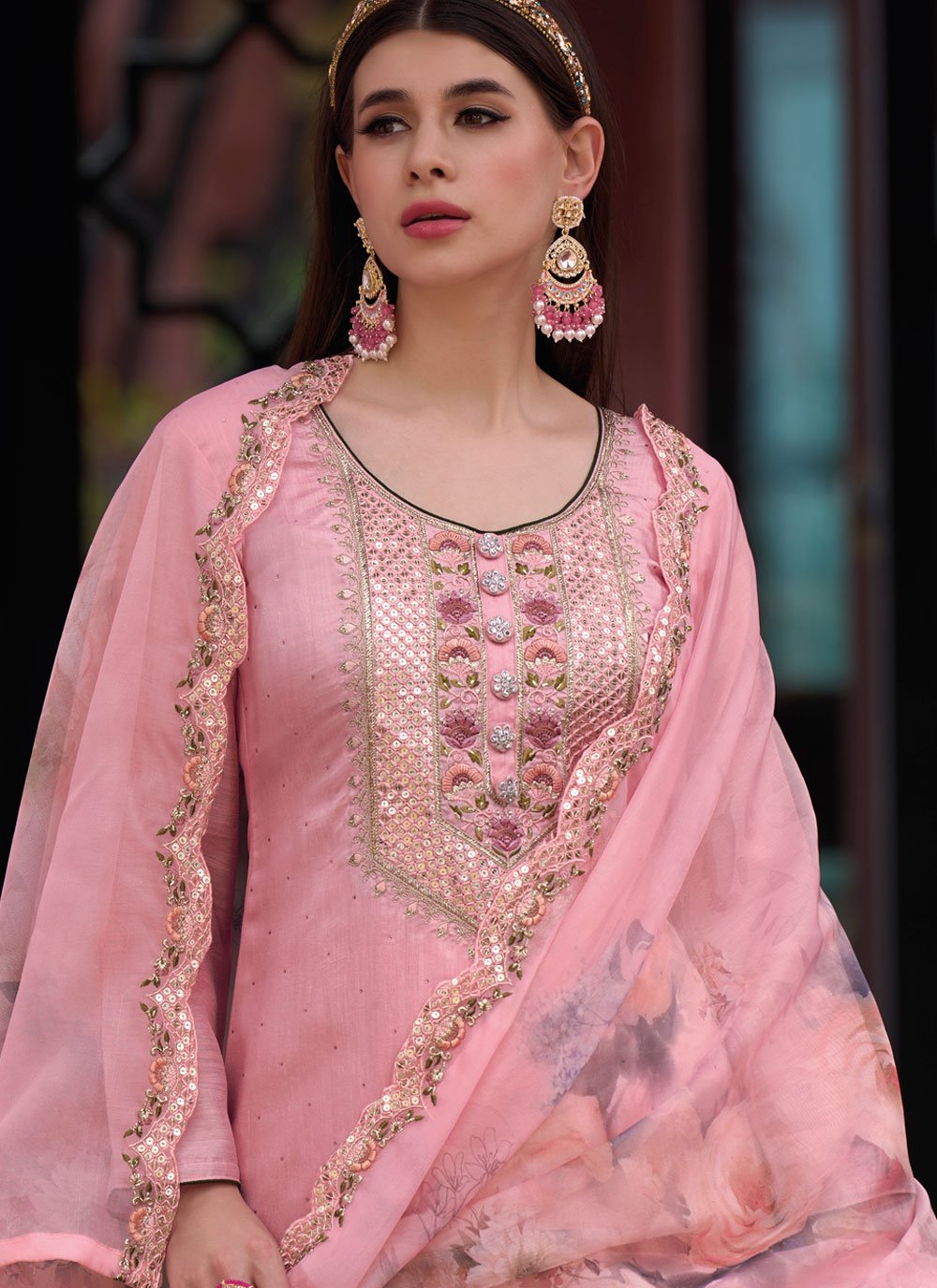 Salwar Suit Silk Viscose Pink Embroidered Salwar Kameez