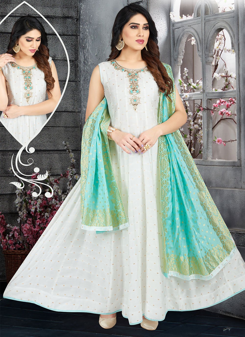 Salwar Suit Silk Off White Embroidered Salwar Kameez