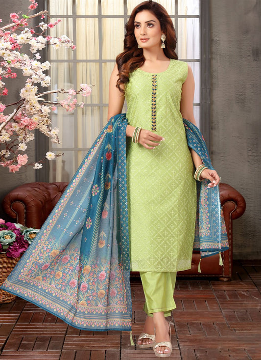 Salwar Suit Silk Green Embroidered Salwar Kameez