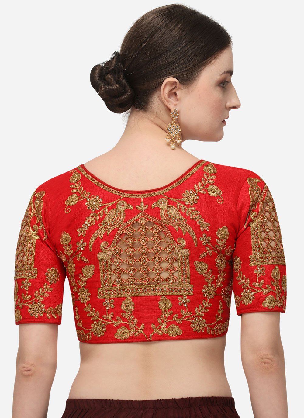 Blouse Silk Red Embroidered Blouse