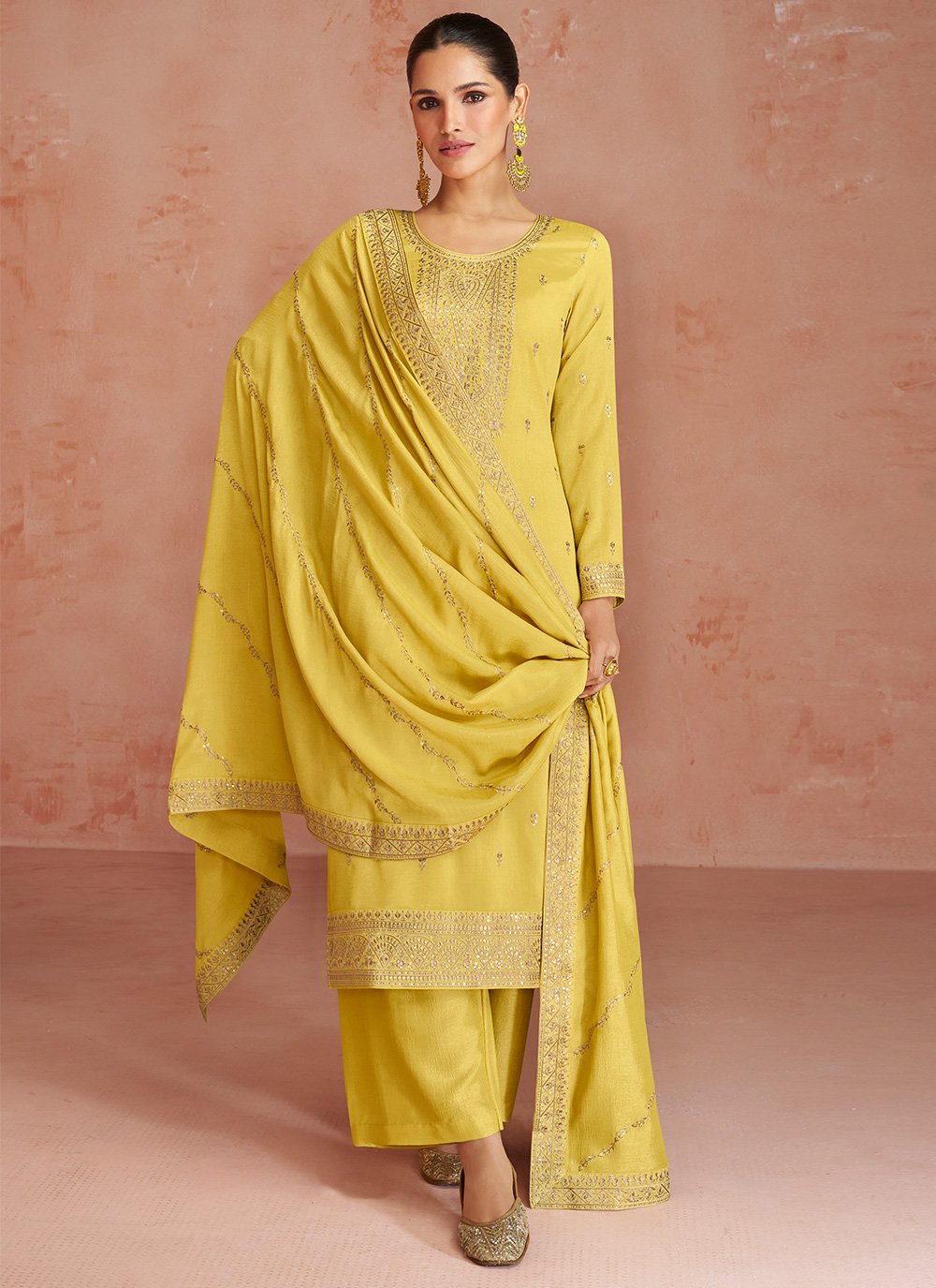 Trendy Suit Silk Yellow Embroidered Salwar Kameez