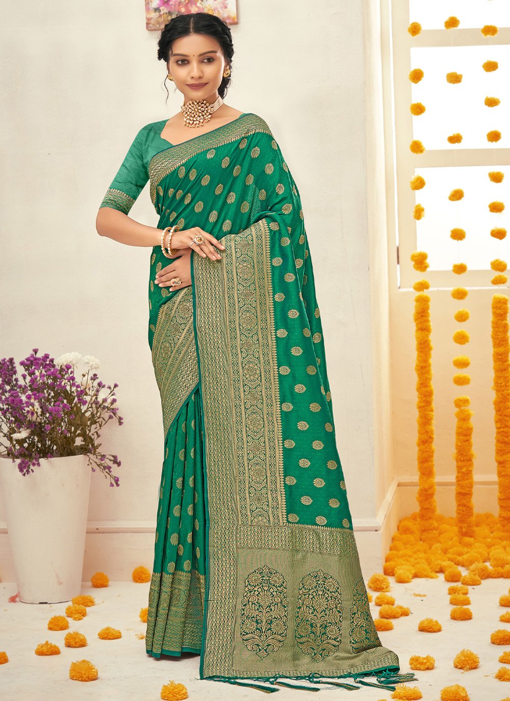 Trendy Saree Silk Green Embroidered Saree