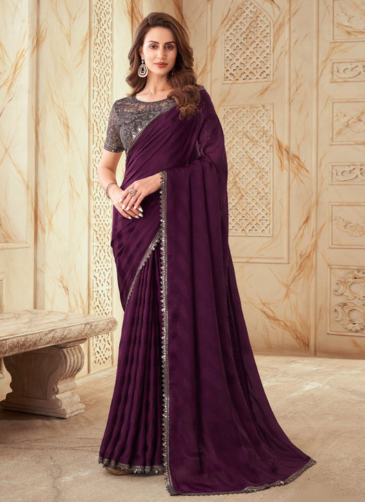 Trendy Saree Silk Purple Embroidered Saree