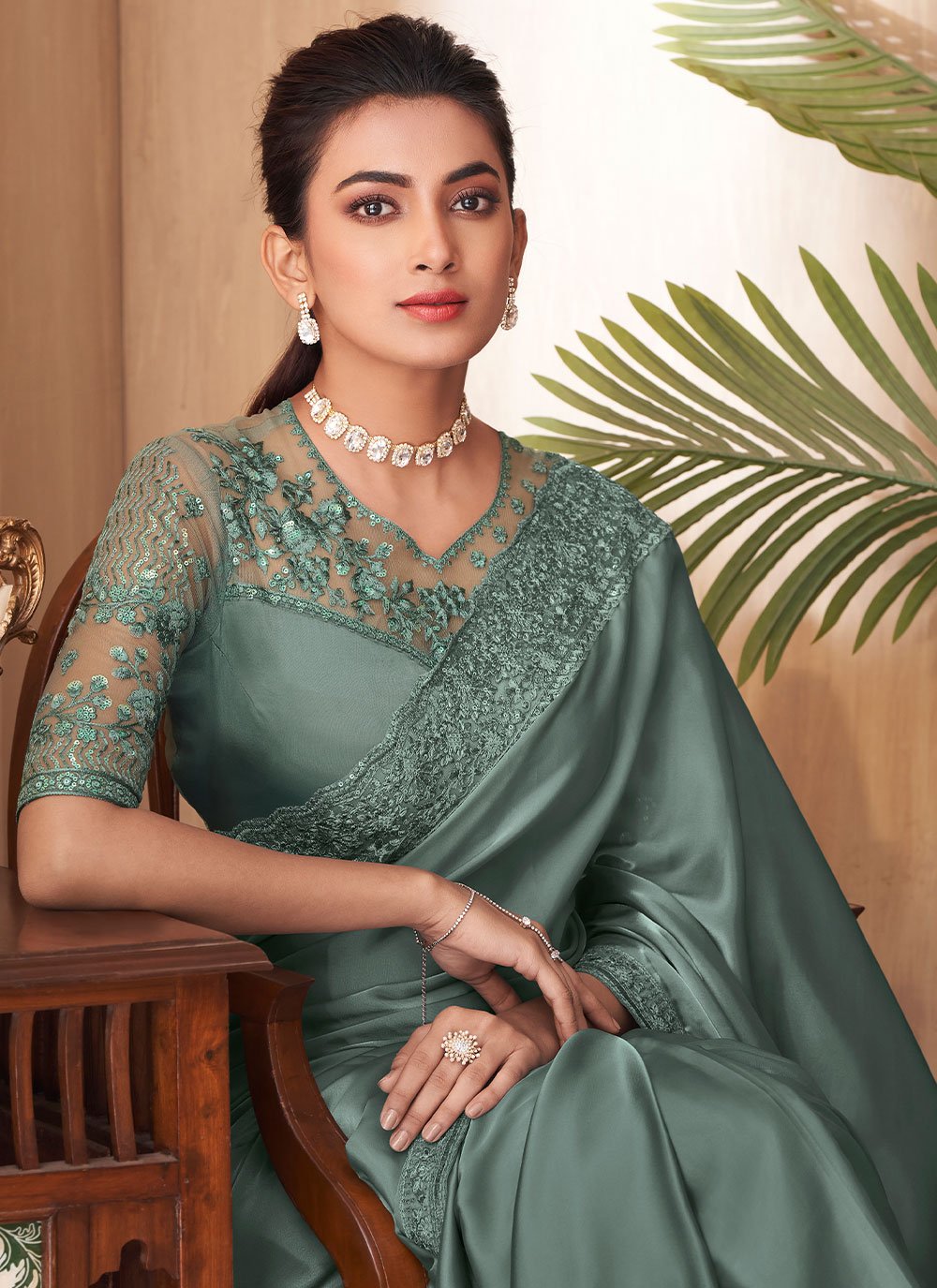 Trendy Saree Silk Sea Green Embroidered Saree