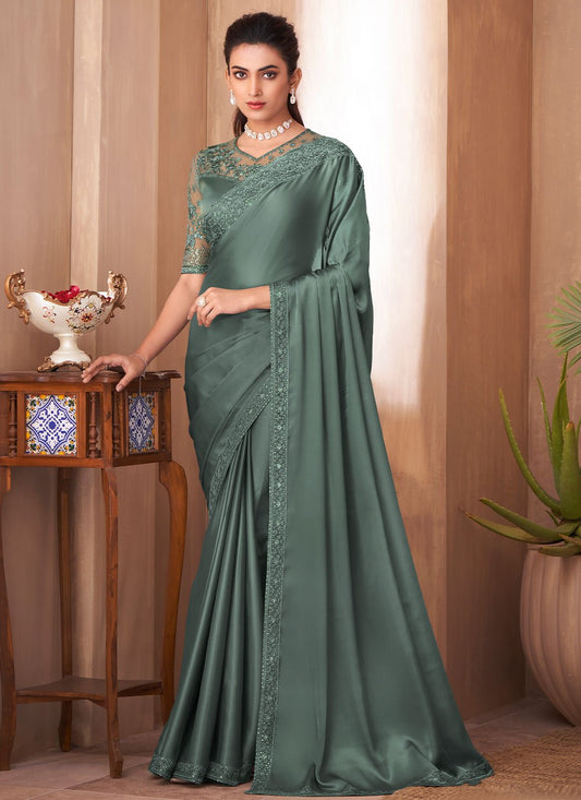 Trendy Saree Silk Sea Green Embroidered Saree