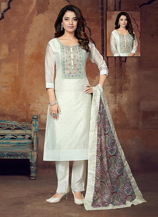 Salwar Suit Silk White Embroidered Salwar Kameez