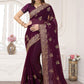 Classic Silk Wine Embroidered Saree