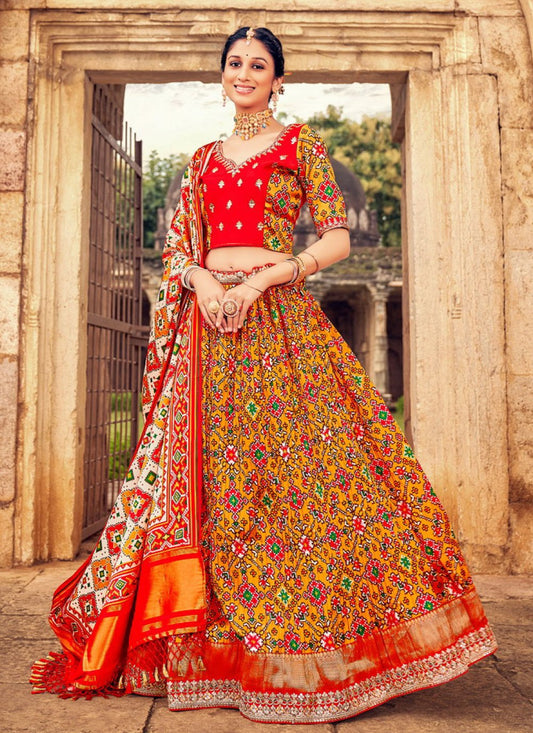 A Line Lehenga Silk Yellow Embroidered Lehenga Choli