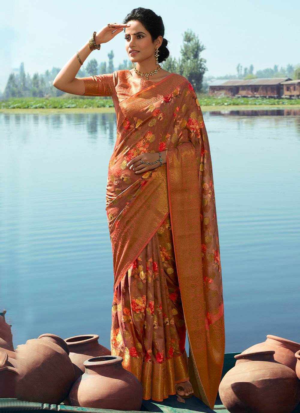 Classic Silk Brown Digital Print Saree