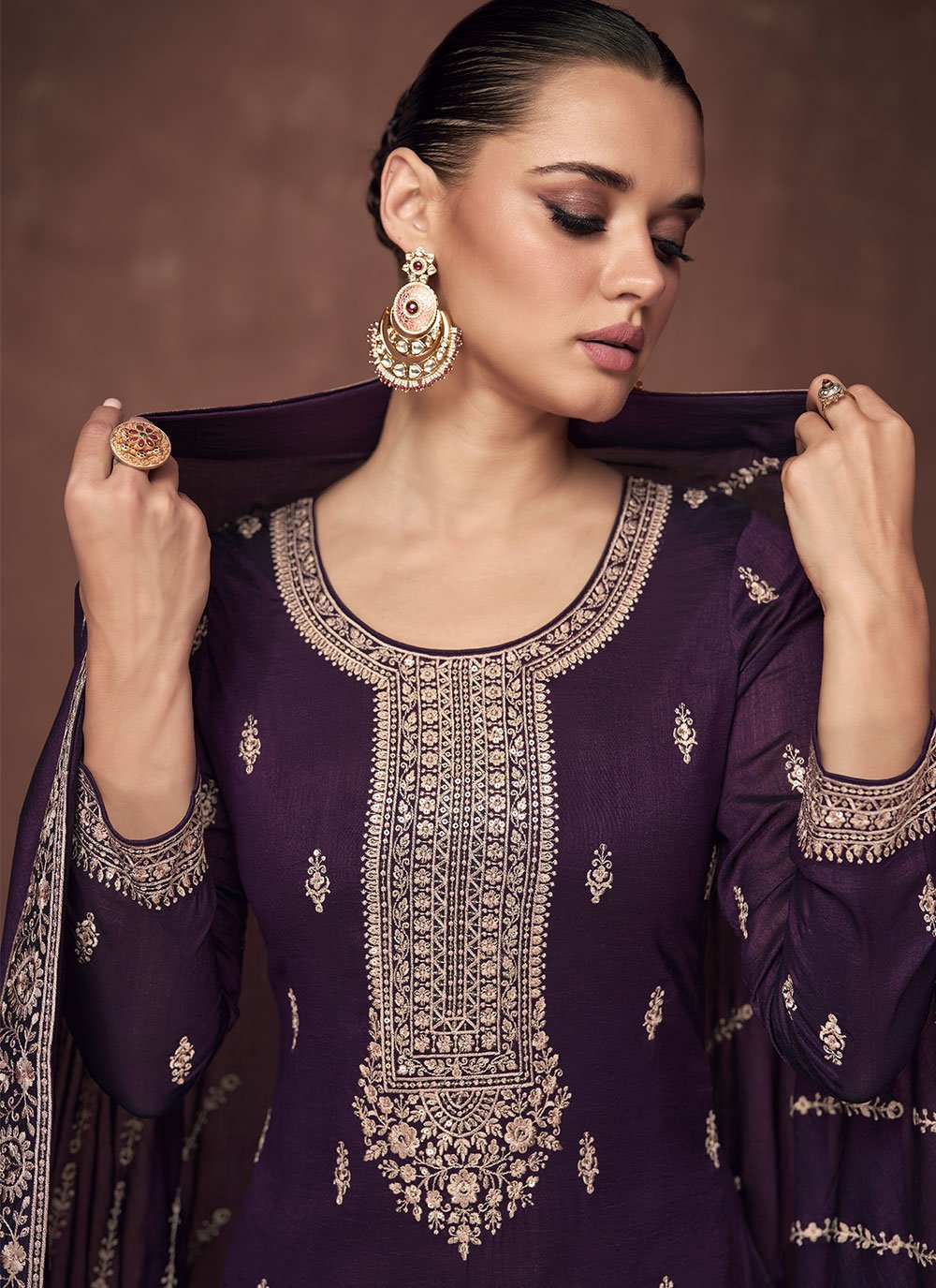 Salwar Suit Silk Purple Embroidered Salwar Kameez