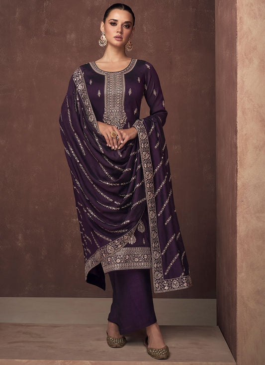 Salwar Suit Silk Purple Embroidered Salwar Kameez